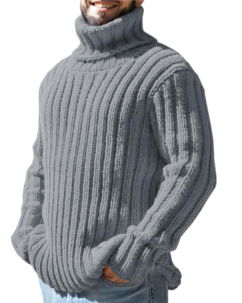 Gafeng Mens Turtleneck Sweaters Winter Thick Ribbed Knit Loose Fit Chunky Thermal Cable Pullover Knitwear (Large, A-Dark Gray) - Image 1